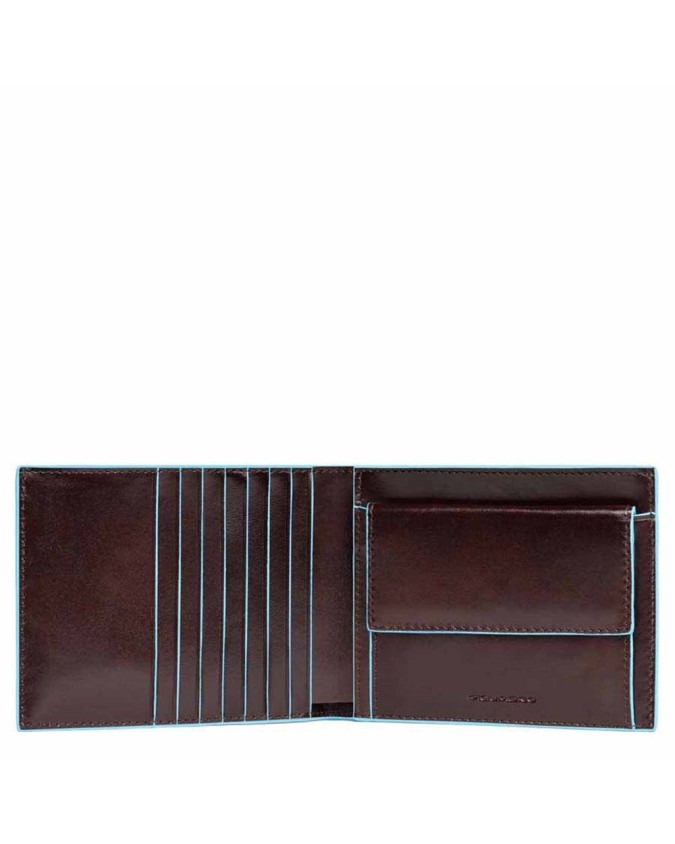 PIQUADRO - Portafoglio Uomo in Pelle con porta monete Mogano - Blue Square -  PU1239B2/MO