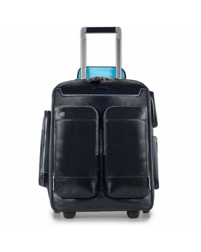 PIQUADRO - Zaino in pelle con portabilità a trolley - Blu -