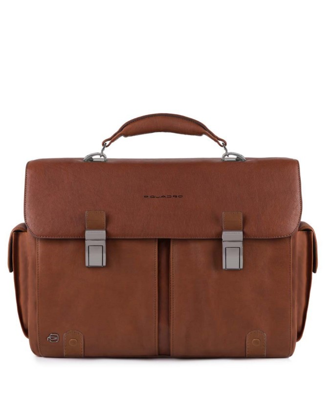 PIQUADRO - Cartella due tasche due chiusure in pelle - Cuoio