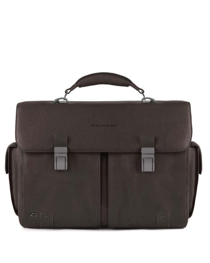 PIQUADRO - Cartella due tasche due chiusure in pelle - Testa di