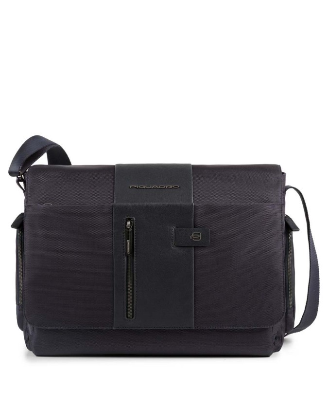 PIQUADRO - Messenger in pelle e tessuto - Blu - CA1592BR/BLU