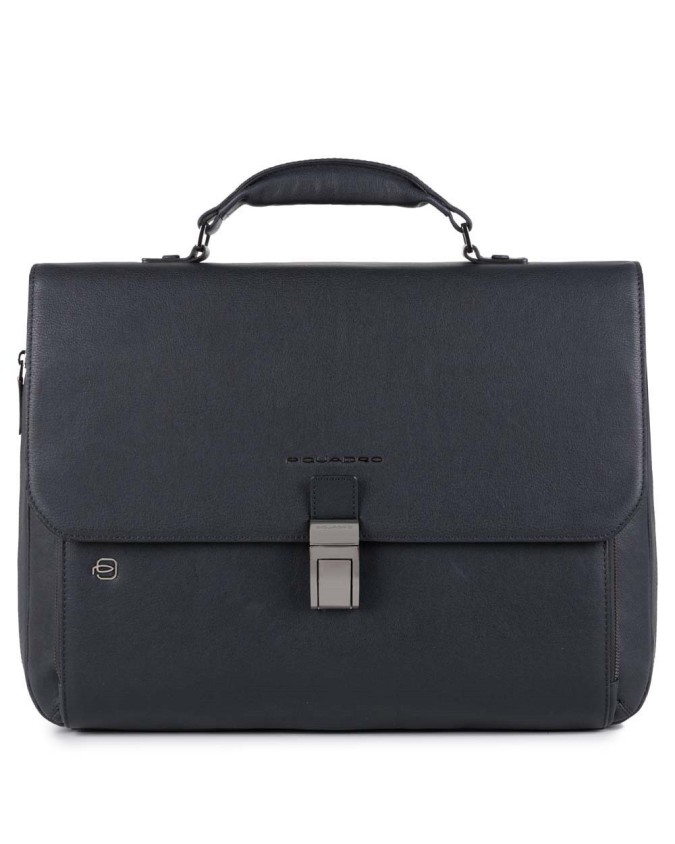 PIQUADRO - Cartella in pelle con patta e chiusura - Blu -