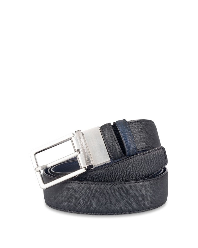 PIQUADRO - Cintura reverse con pelleame saffiano 35m - Nero/Blu