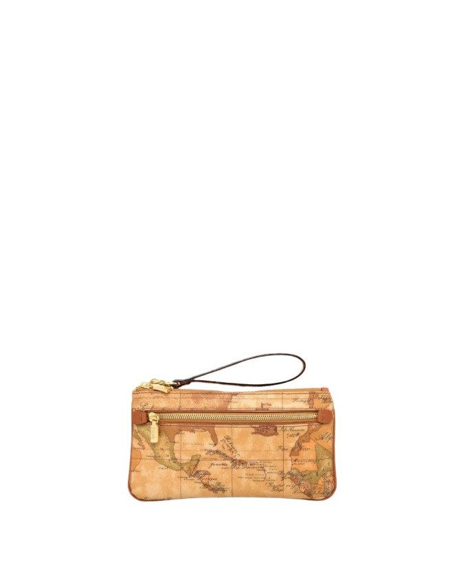 Alviero Martini Prima Classe - Pochette in tessuto stampato Geo Classic grande con occhiello