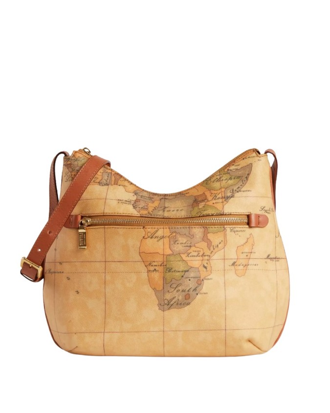 Alviero Martini Prima Classe - Borsa Media a tracolla i pelle e tessuto goffrato Geo Classic