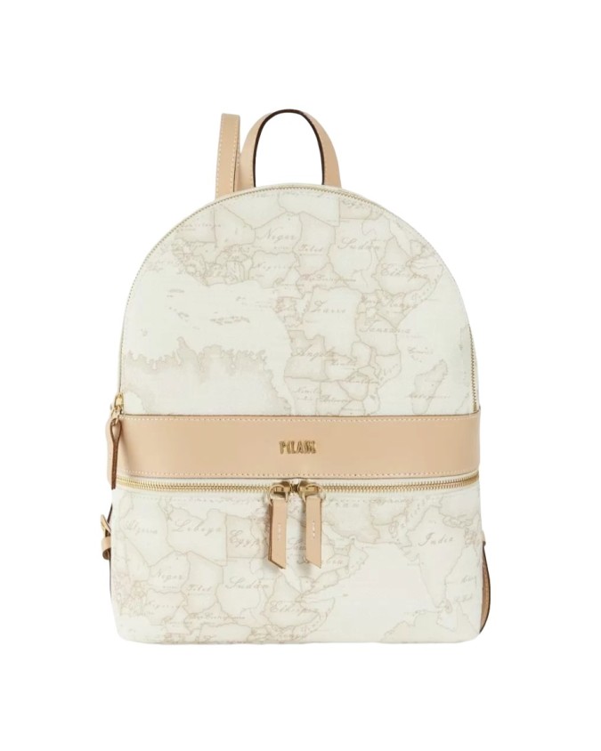 Alviero Martini Prima Classe - Zainetto Donna in pelle naturale e tessuto goffrato Geo White