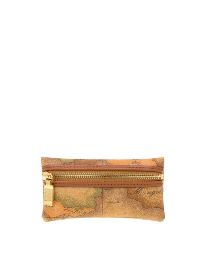 Alviero Martini Prima Classe - Pochette portachiavi in pelle naturale e tessuto Geo Classic