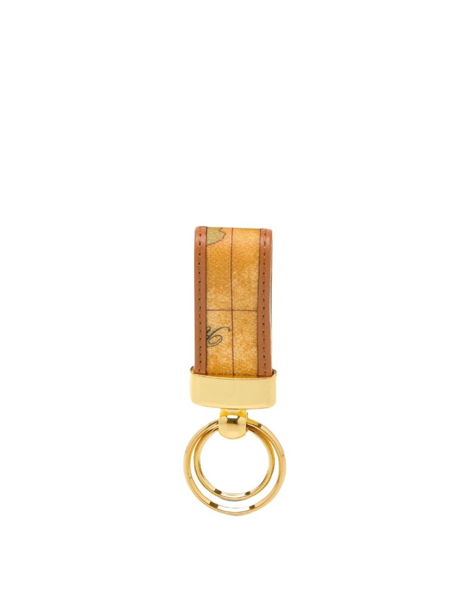 Alviero Martini Prima Classe - Portachiavi in pelle naturale e tessuto goffrato con Anelli Geo Classic
