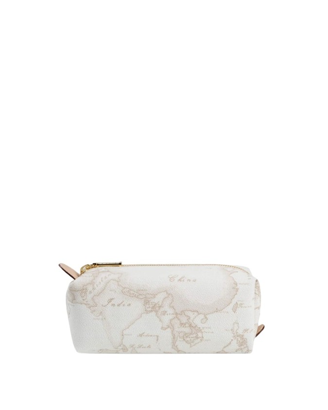 Alviero Martini Prima Classe - Astuccio in pelle naturale e tessuto goffrato con zip  Geo White