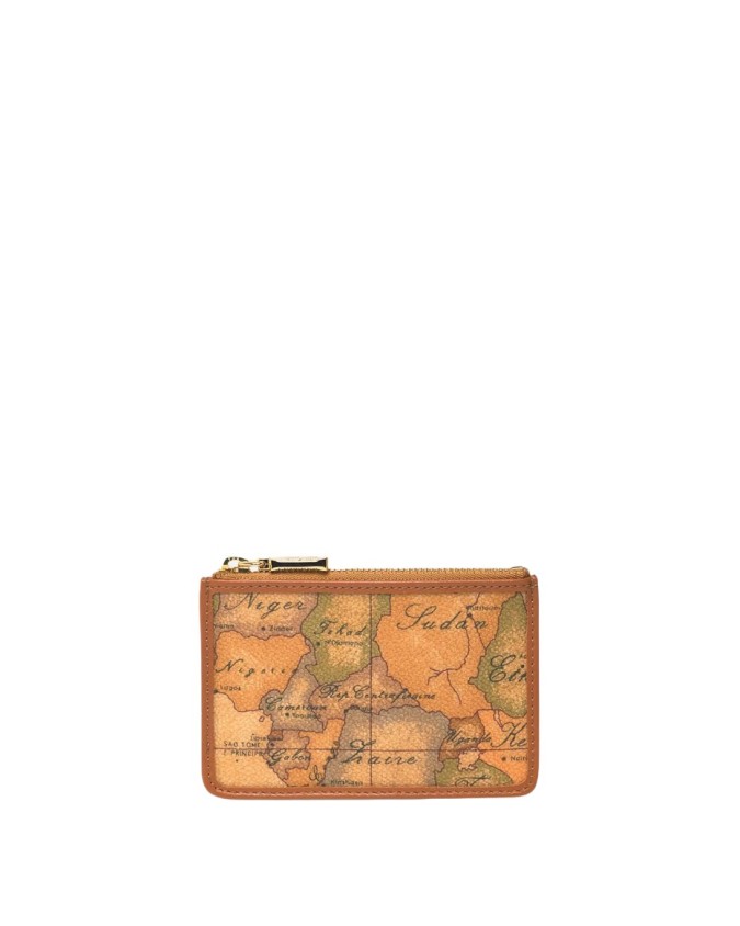 Alviero Martini Prima Classe - Portatessere in pelle naturale e tessuto goffrato con zip Geo Classic