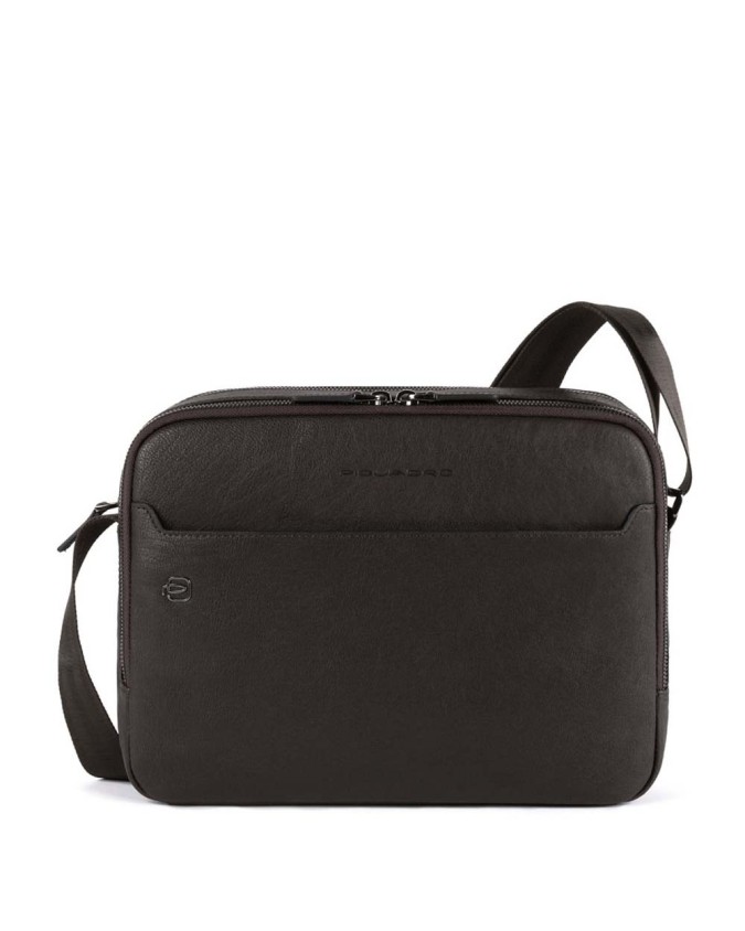 Piquadro - Tracolla crossover a due scomparti in pelle Black Square