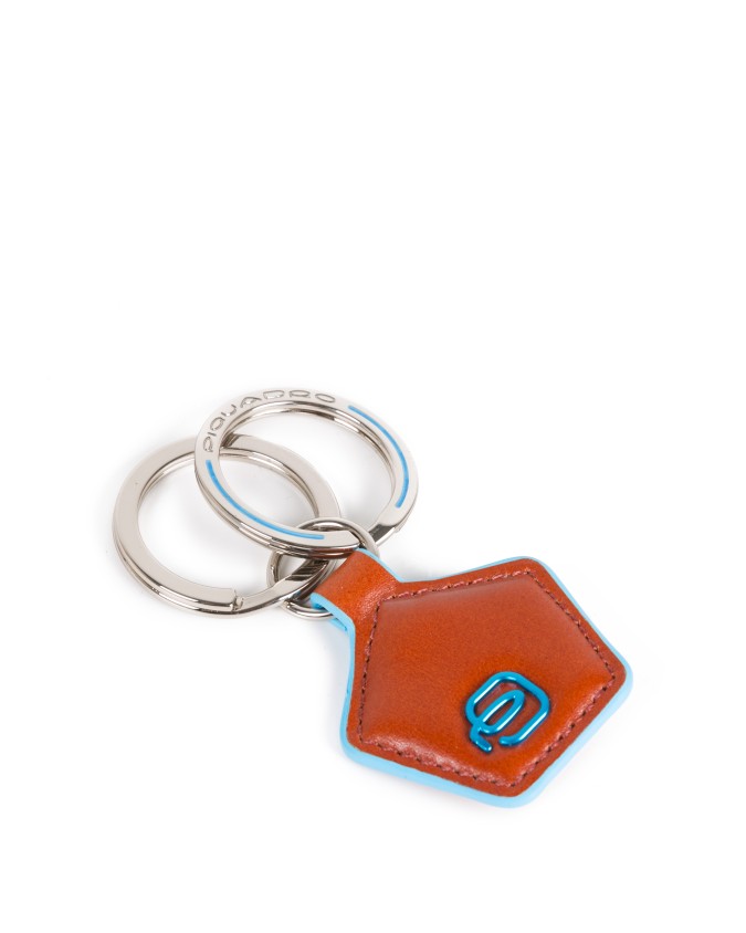 Piquadro - Portachiavi pentagonale in metallo e pelle Blue Square