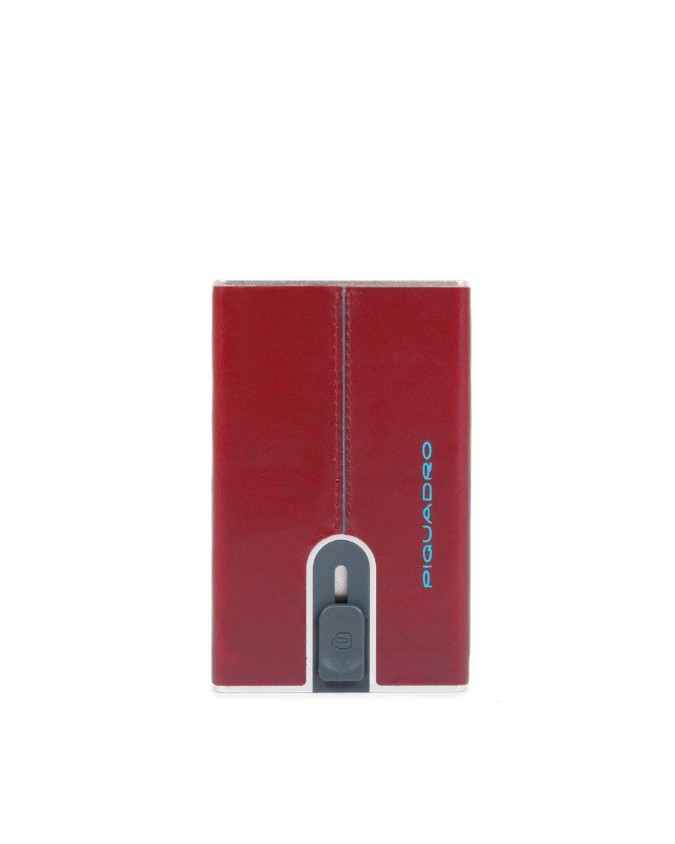 Piquadro - Portacarte di credito in metallo e pelle con ferma soldi Blue Square