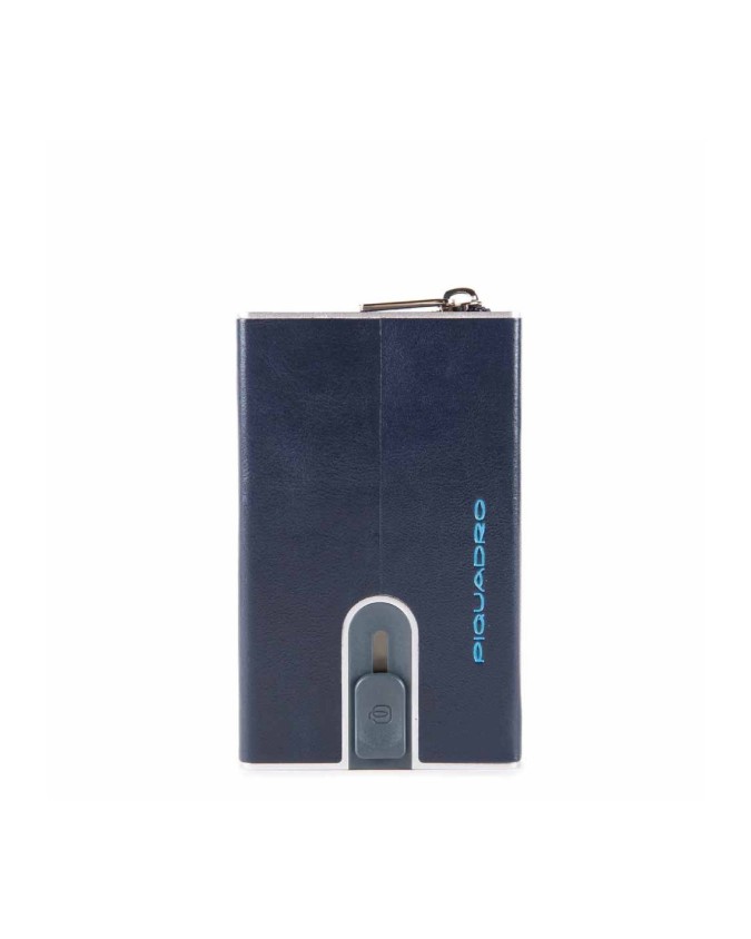 Piquadro - Portacarte di credito compatto con zip per monete Blue Square