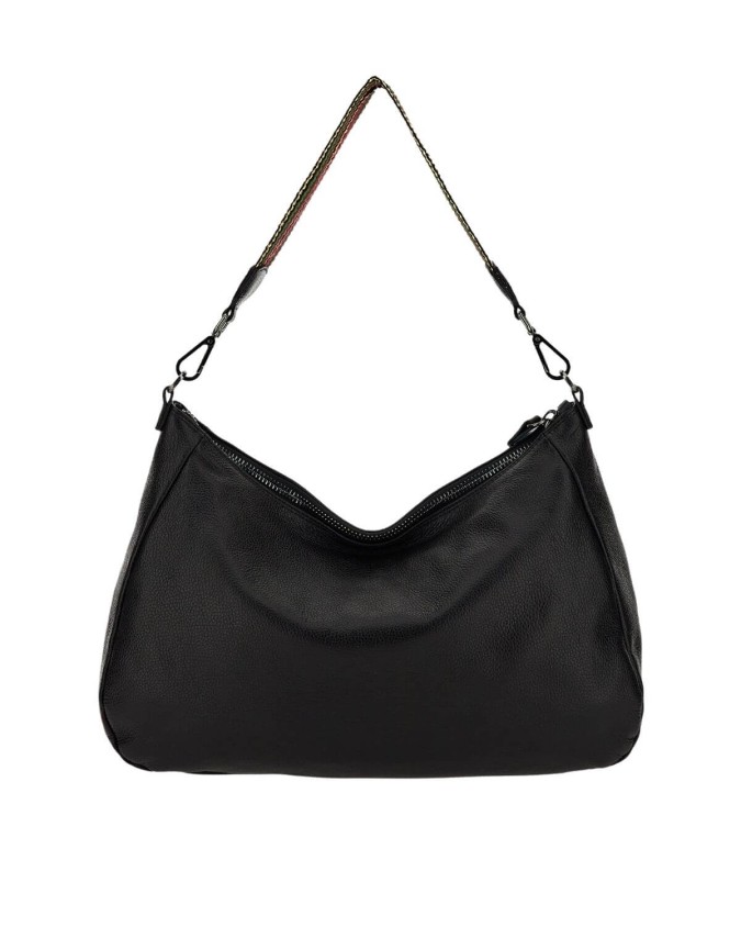 Gabs - Borsa a spalla in pelle ruga + nastro lurex Black Isabel Tg L