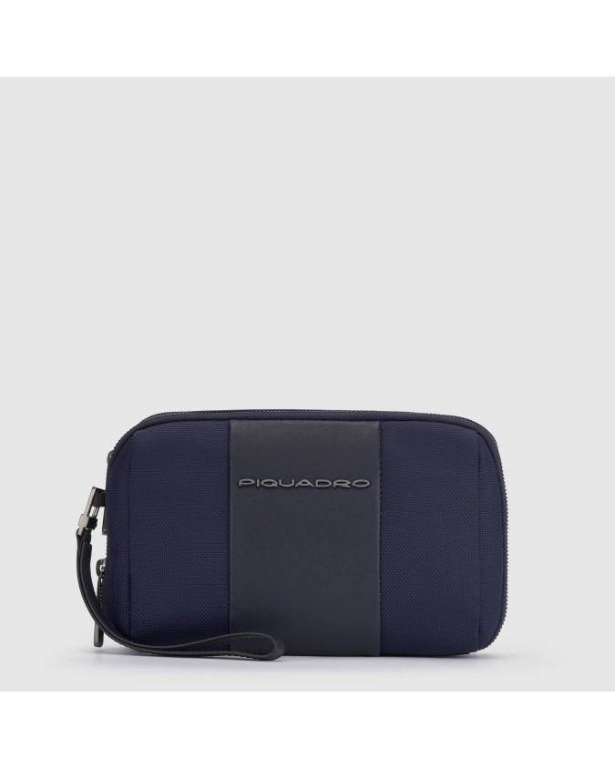 Piquadro - Pochette a due scomparti in pelle e tessuto con porta carte di credito Brief 2