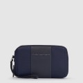 Piquadro - Pochette a due scomparti in pelle e tessuto con porta carte di credito Brief 2