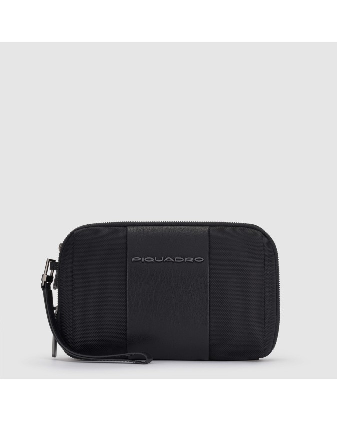 Piquadro - Pochette a due scomparti in pelle e tessuto con porta carte di credito Brief 2