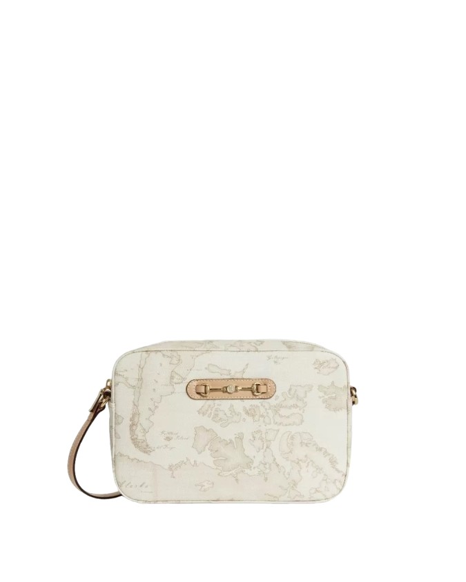 Alviero Martini Prima Classe - Tracolla reporter in tessuto saffiano Geo White