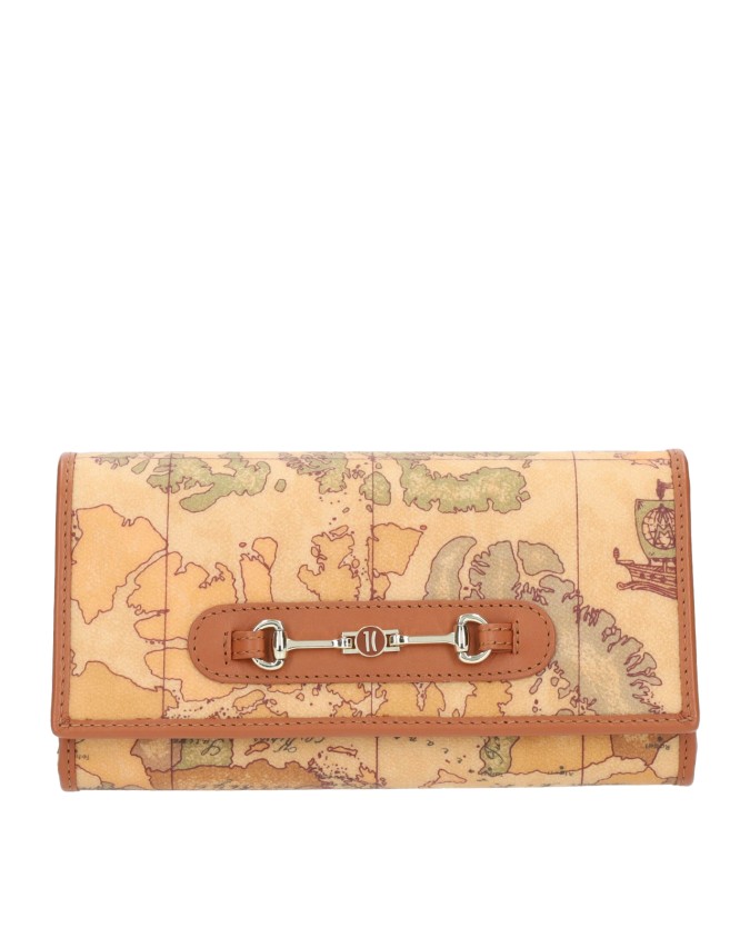Alviero Martini Prima Classe - Portafoglio donna in pelle naturale e tessuto goffrato con patta Geo Classic