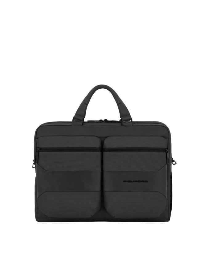 Piquadro - Cartella  a due manici in pelle e tessuto porta pc 15,6''