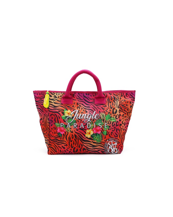 Ynot - Borsa a mano in tela cerata con doppio manico Tg L Jungle Paradise