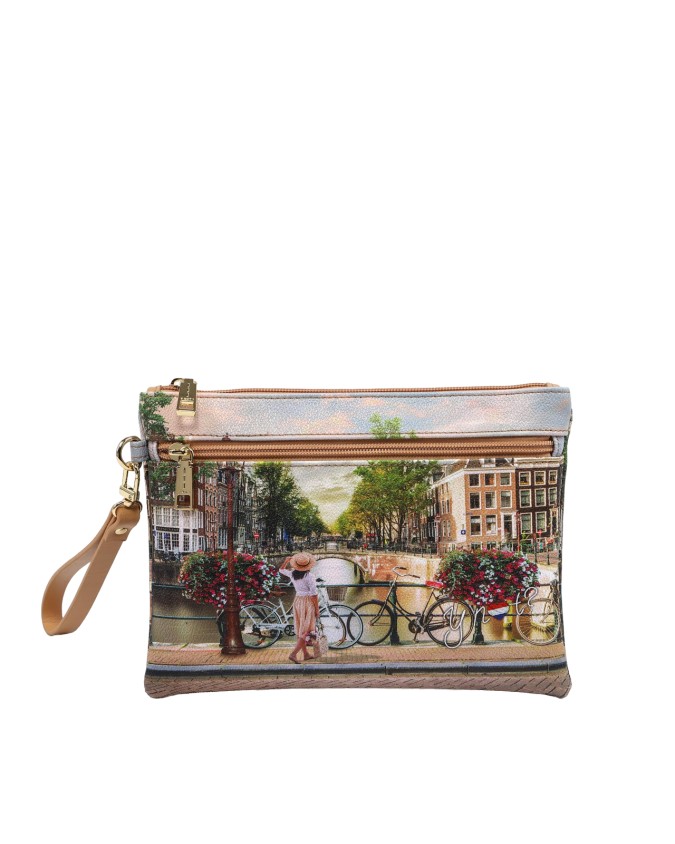 Ynot- Bustina porta monete media con manico in pvc stampato Yesbag