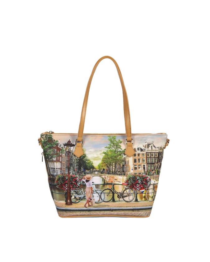 Ynot - Borsa shopping a spalla in pvc stampato Yesbag
