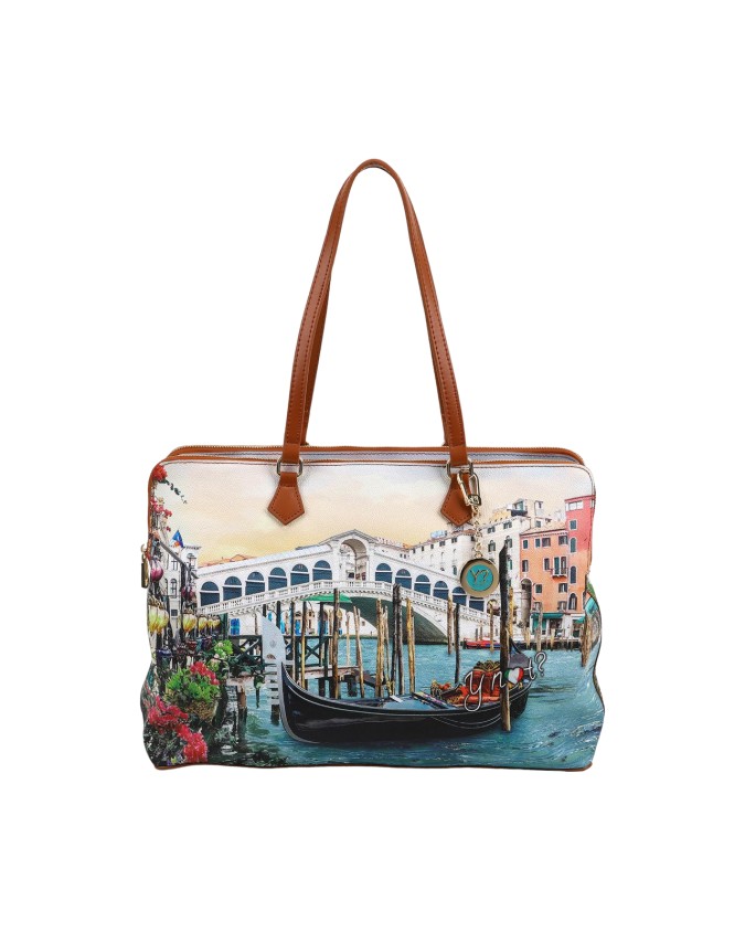 Ynot - Borsa Tote a tre scomparti in pvc stampato Yesbag