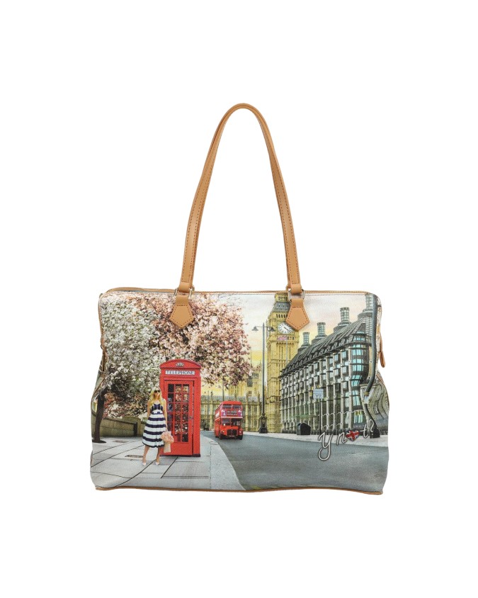 Ynot - Borsa Tote a tre scomparti in pvc stampato Yesbag