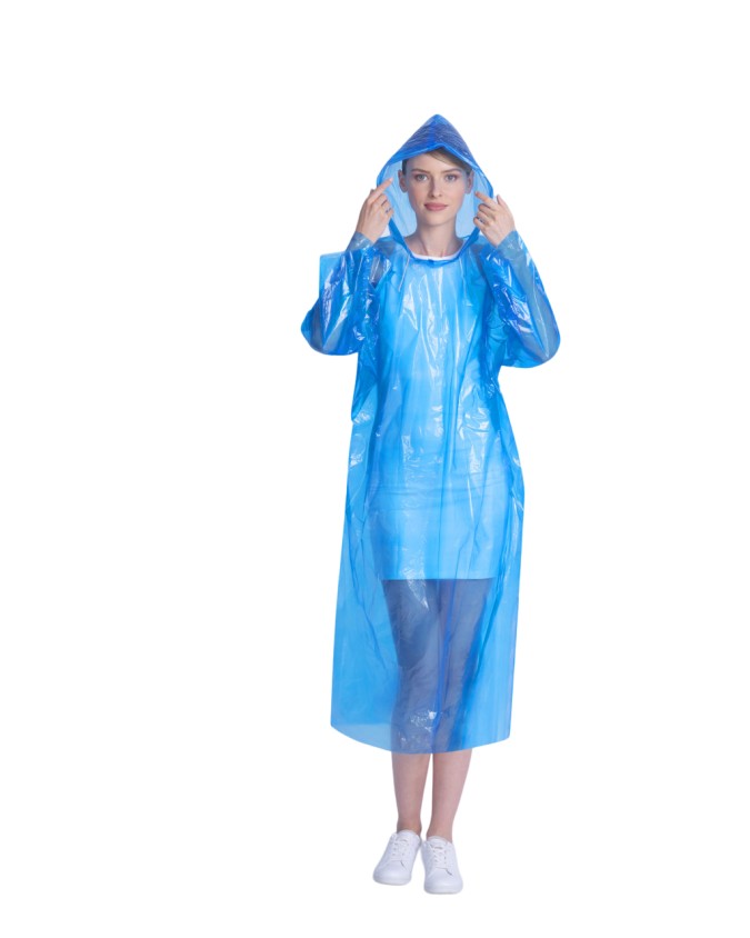Travel Blue - Poncho impermeabile con cappuccio in pvc