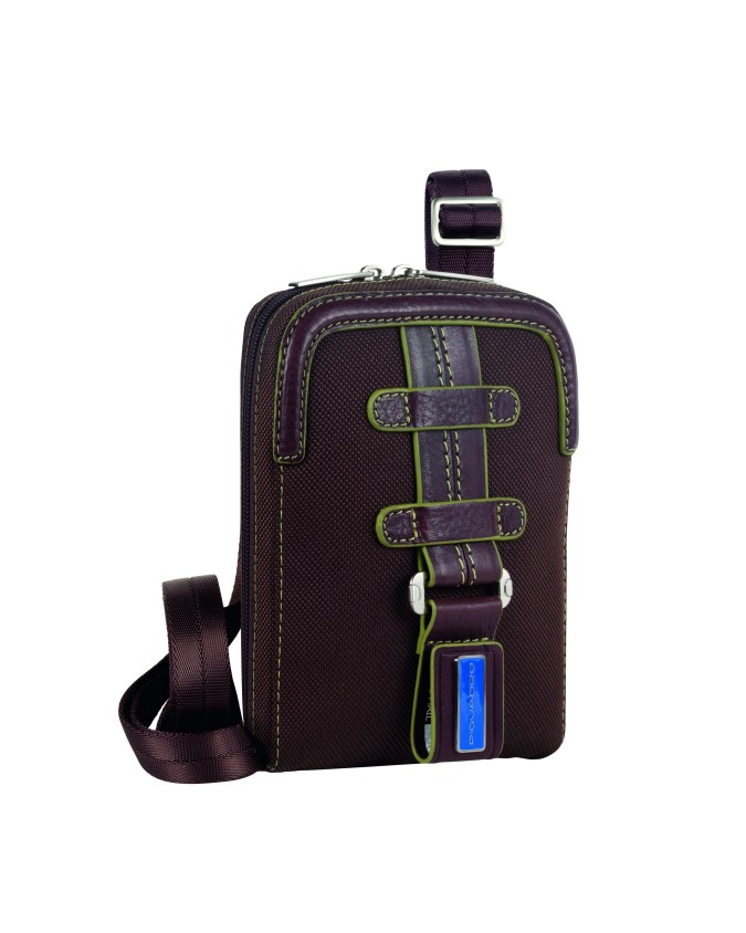 PIQUADRO - Body bag piccolo in pelle e tessuto - Testa di moro