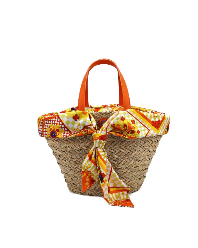 Ynot - Borsa shopping in tessuto e rafia Large
