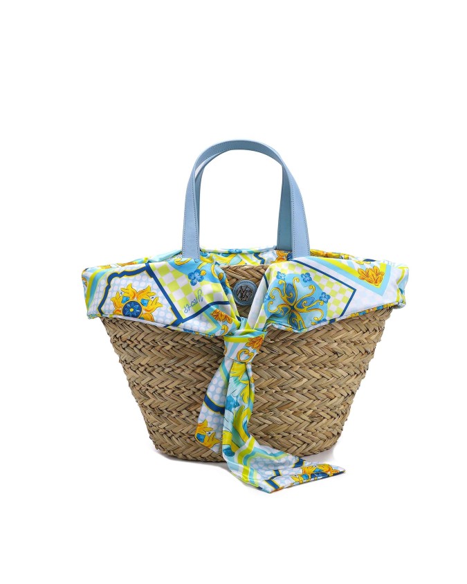Ynot - Borsa shopping in tessuto e rafia Large