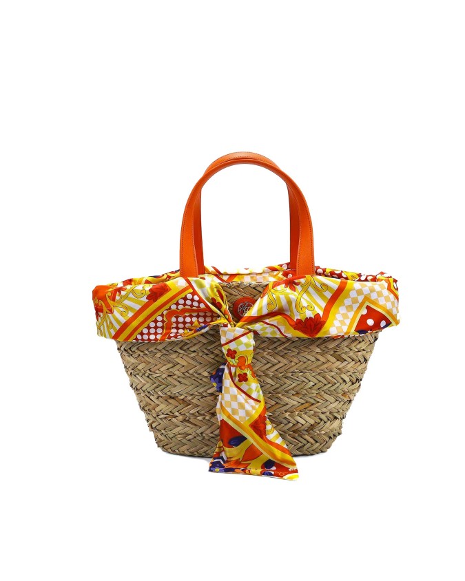 Ynot - Borsa shopping in tessuto e rafia Medium