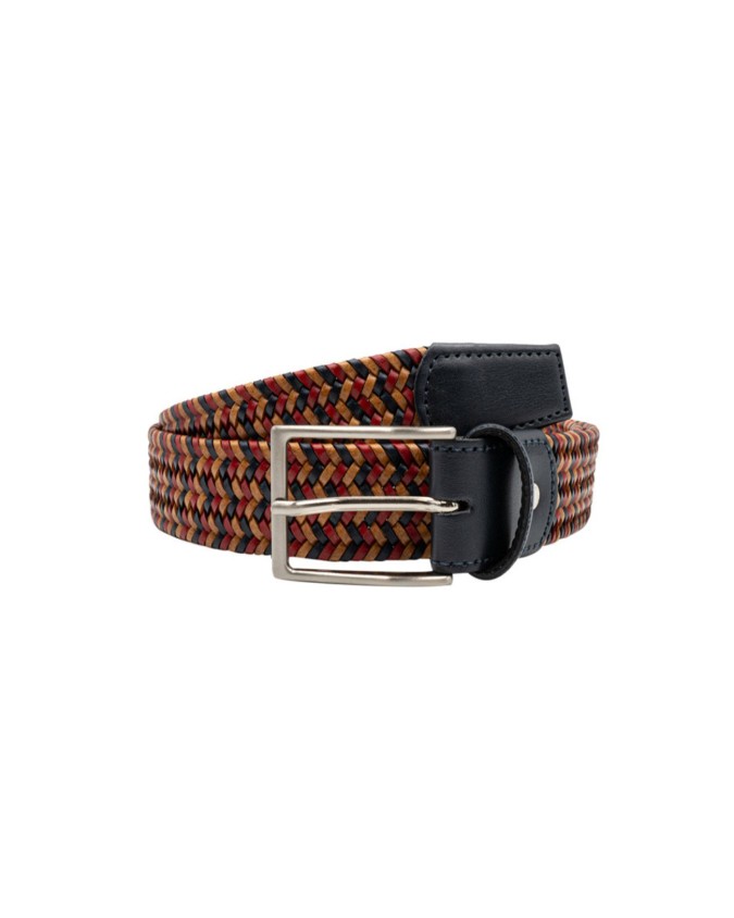 Made In Italy - Cintura uomo in pelle intrecciata bicolore Blu/Rosso/Naturale