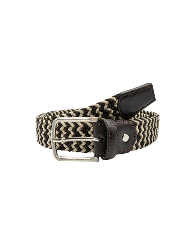 Made in Italy - Cintura uomo in pelle intrecciata elasticizzata bicolore t.moro/beige