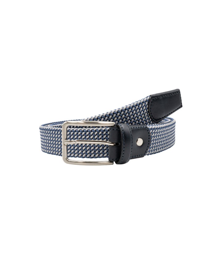 Made in Italy - Cintura uomo in pelle e tessuto bicolore blu/grigio