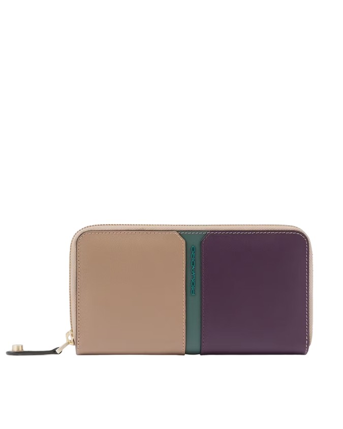 Piquadro - Portafoglio donna in pelle a quattro soffietti con zip Ray