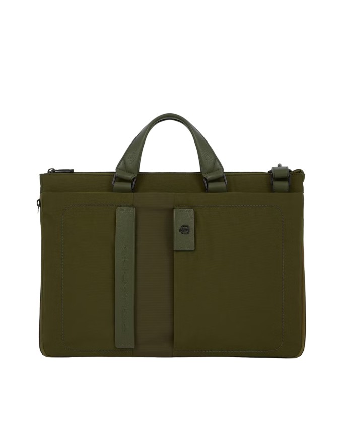 Piquadro - Cartella a due manici in pelle e tessuto porta pc 15,6'' Pulse