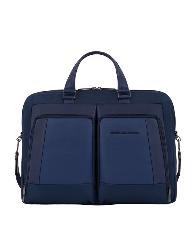 Piquadro - Cartella con due manici in pelle e tessuto a due scomparti porta pc 15.6''