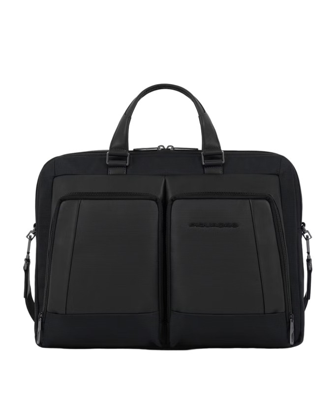 Piquadro - Cartella con due manici in pelle e tessuto a due scomparti porta pc 15.6''