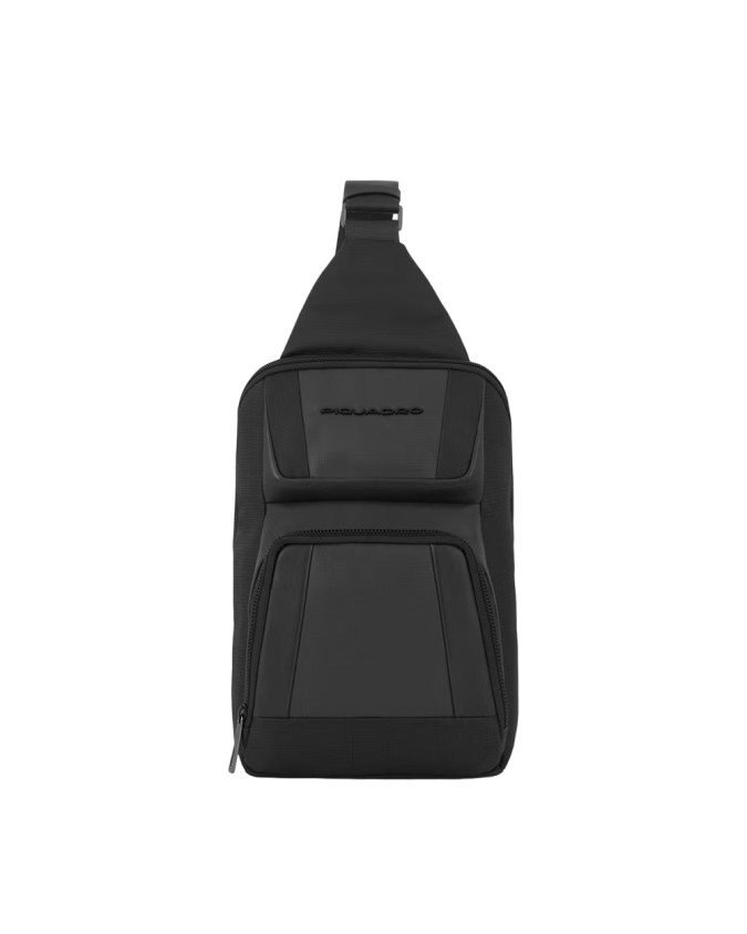 Piquadro - Borsa monospalla a tracolla in pelle e tessuto riciclato