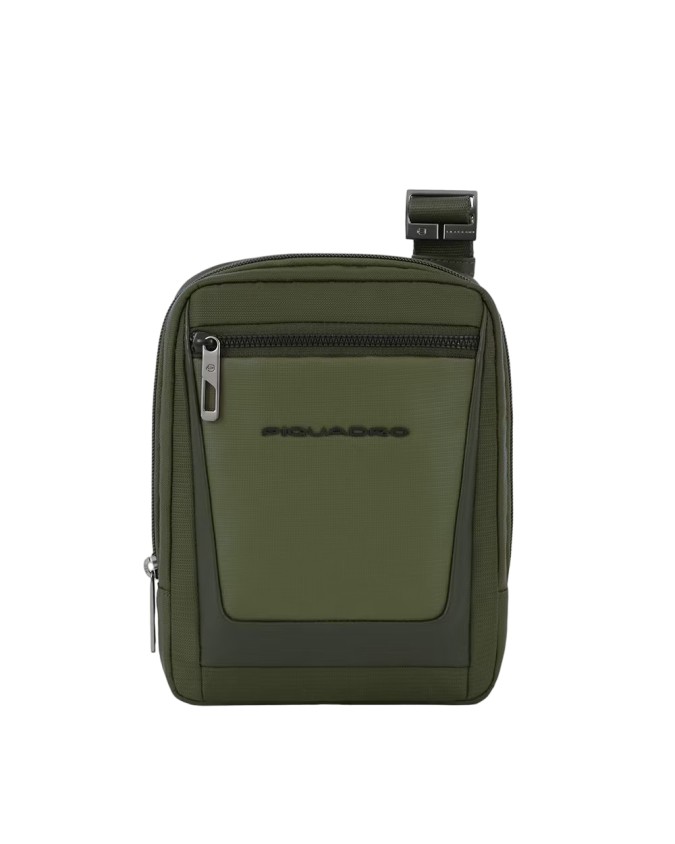 Piquadro - Borsa a tracolla porta iPad®mini in pelle e tessuto riciclato