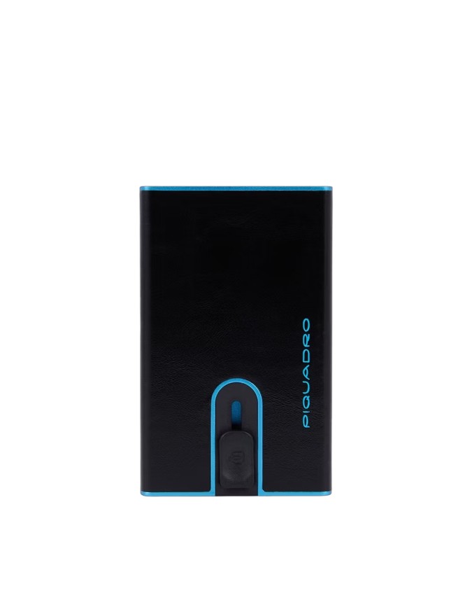 Piquadro- Porta carte di credito slim in pelle e metallo con sliding system