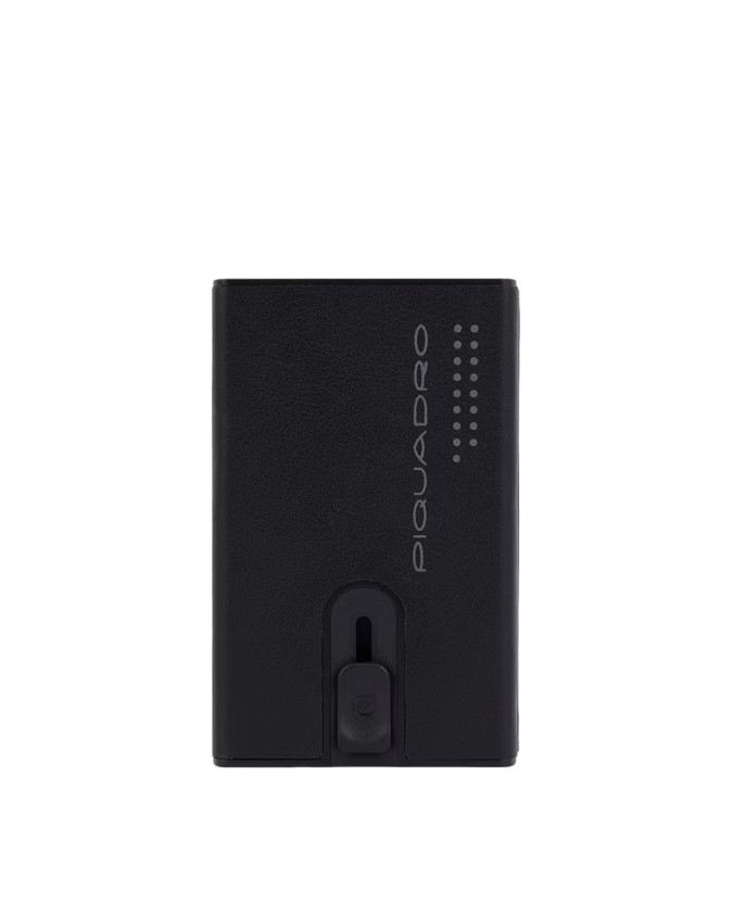 Piquadro - Portafoglio compatto in pelle e metallo RFID