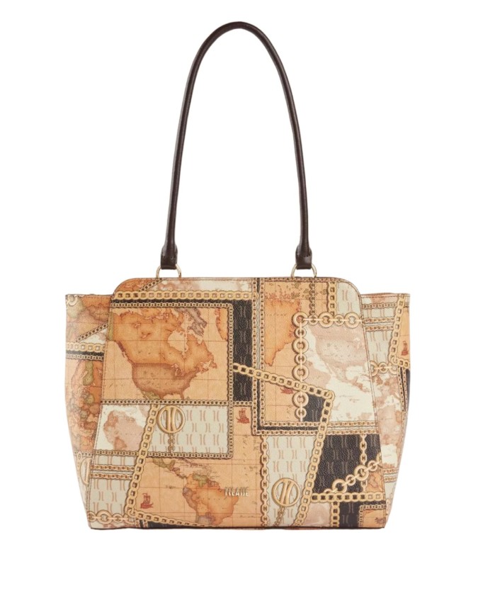 Alviero Martini Prima Classe - Borsa shopping in tessuto goffrato Geo Gold Chain