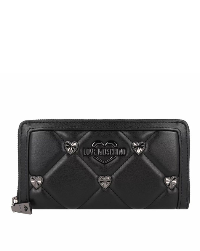 Love Moschino - Portafoglio donna zip around in ecopelle con borchiette