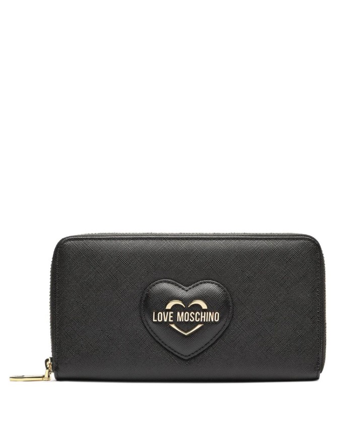 Love Moschino - Portafoglio ziparound in ecopelle saffiano con logo a cuore