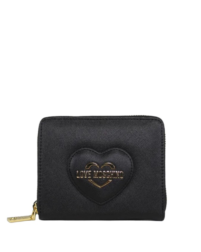 Love Moschino - Portafoglio donna ziparound bifold in ecopelle saffiano con logo a cuore